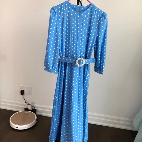 **SOLD** Blue Belted Dress - Picture 4 of 7